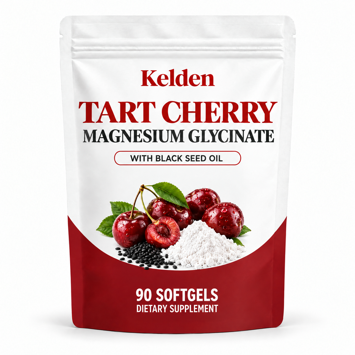 Kelden Tart Cherry + Magnesium Glycinate pouch, 90 softgels, dietary supplement